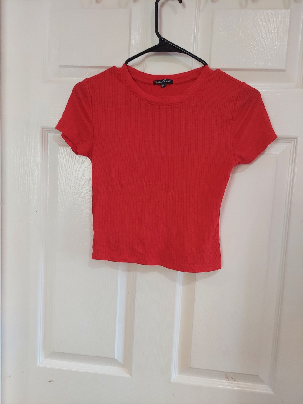 Splash Red Ribbed Short Sleeve Crop Top